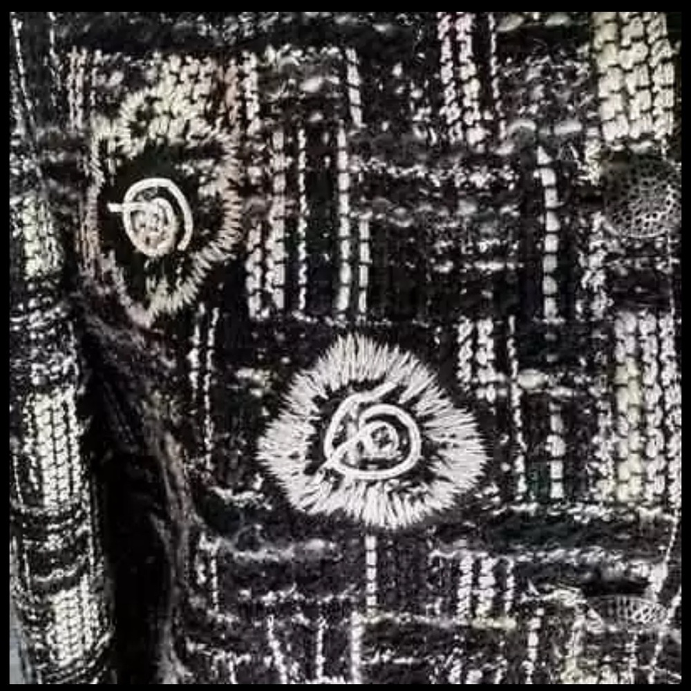 Vintage Carlisle Tweed Embroidered Floral Jacket Black & White Mock Collar Sz 2 - Picture 5 of 8